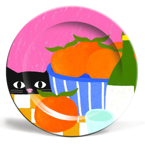 Table and Oranges Cat - ceramic dinner plate by The Paper Tail
