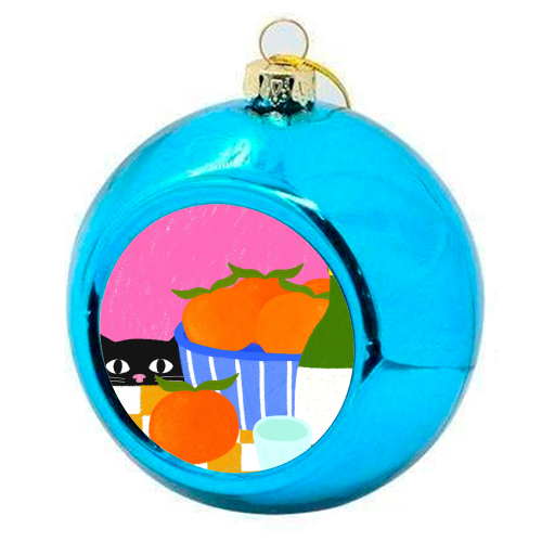 Table and Oranges Cat - colourful christmas bauble by The Paper Tail