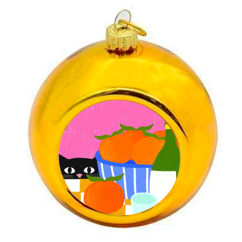 Table and Oranges Cat - colourful christmas bauble by The Paper Tail