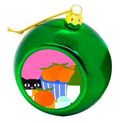 Table and Oranges Cat - colourful christmas bauble by The Paper Tail