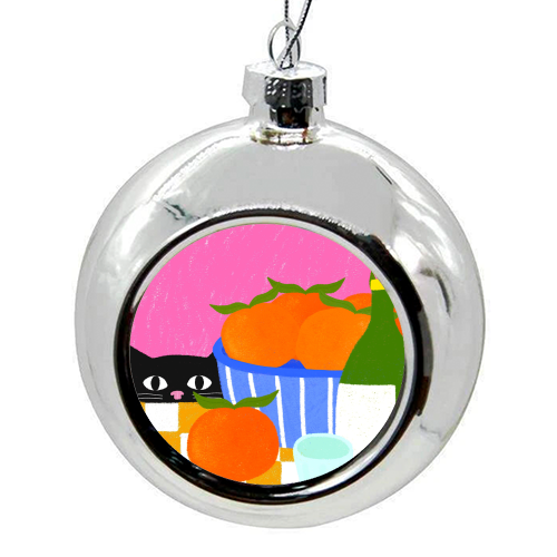 Table and Oranges Cat - colourful christmas bauble by The Paper Tail