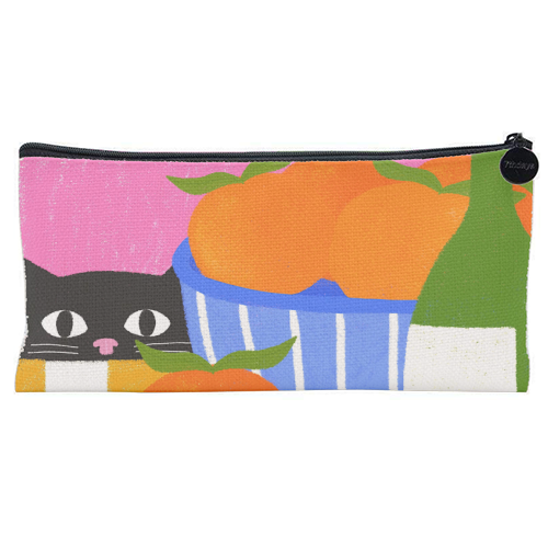 Table and Oranges Cat - flat pencil case by The Paper Tail