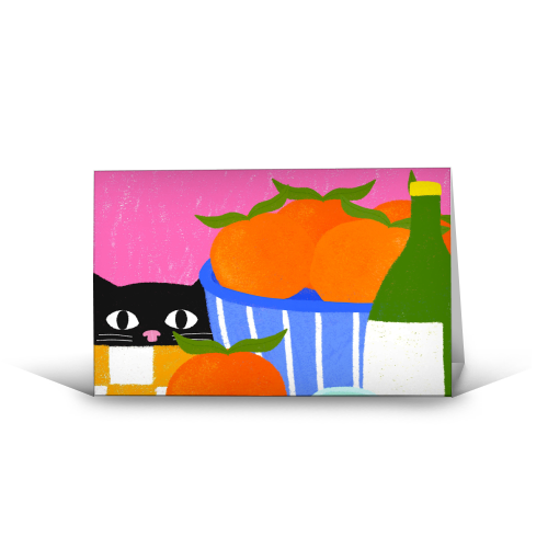 Table and Oranges Cat - funny greeting card by The Paper Tail