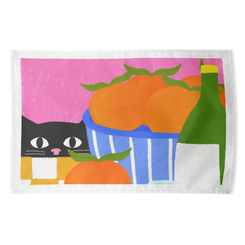 Table and Oranges Cat - funny tea towel by The Paper Tail