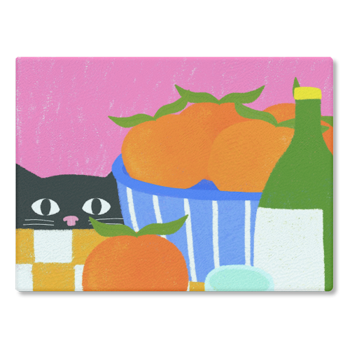 Table and Oranges Cat - glass chopping board by The Paper Tail
