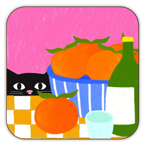 Table and Oranges Cat - personalised beer coaster by The Paper Tail