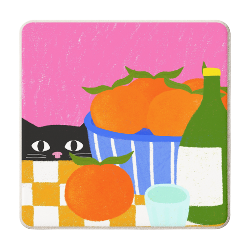 Table and Oranges Cat - personalised beer coaster by The Paper Tail