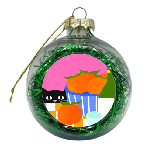 Table and Oranges Cat - xmas bauble by The Paper Tail