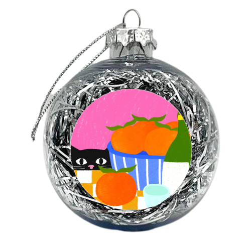 Table and Oranges Cat - xmas bauble by The Paper Tail