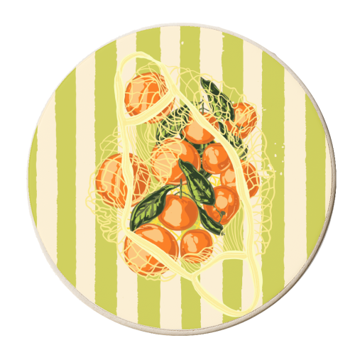 Tangerines in Mesh Bag – Citrus Pop Delight - personalised beer coaster by EZbie