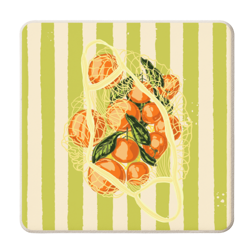 Tangerines in Mesh Bag – Citrus Pop Delight - personalised beer coaster by EZbie