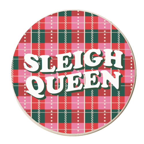 Tartan Christmas Sleigh Queen - personalised beer coaster by AbiGoLucky