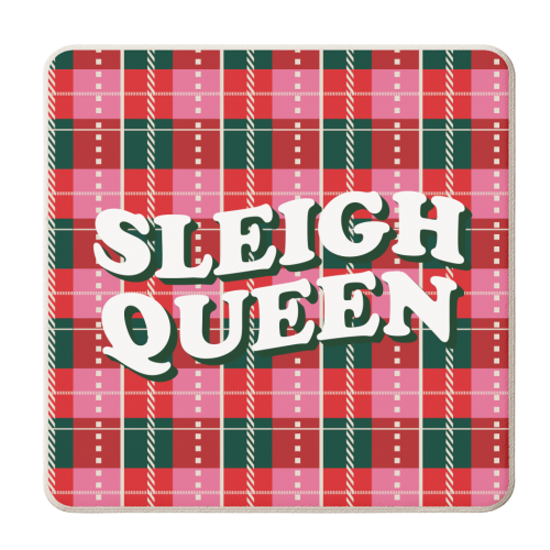 Tartan Christmas Sleigh Queen - personalised beer coaster by AbiGoLucky