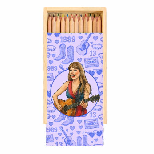 Tay Toile Blue - Coloured Pencils with Box by Ms Doodle