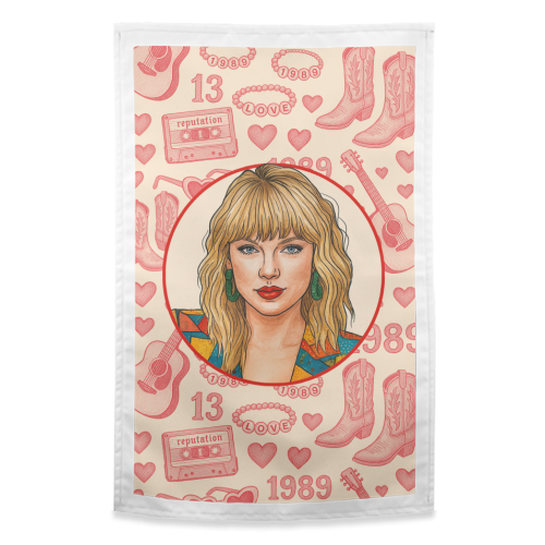Tay Toile Red - funny tea towel by Ms Doodle