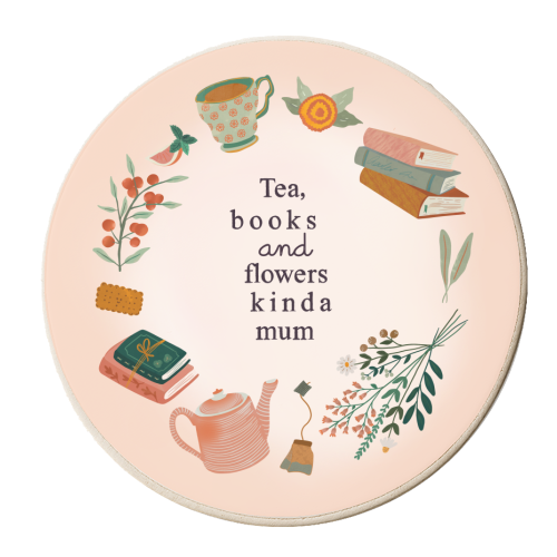 Tea, books and flowers kinda mum - personalised beer coaster by Lisa Wardle