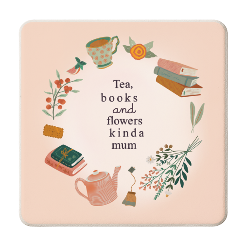 Tea, books and flowers kinda mum - personalised beer coaster by Lisa Wardle