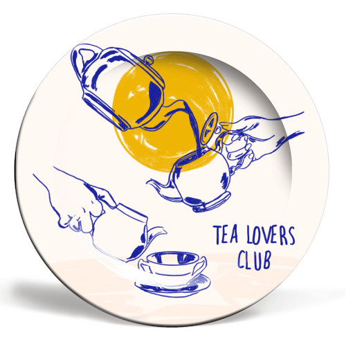 Tea Lovers Club Line Art Illustration - ceramic dinner plate by EZbie