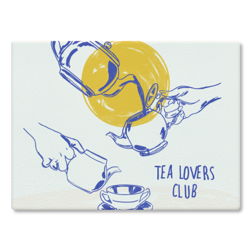 Tea Lovers Club Line Art Illustration - glass chopping board by EZbie