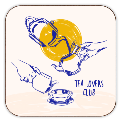 Tea Lovers Club Line Art Illustration - personalised beer coaster by EZbie