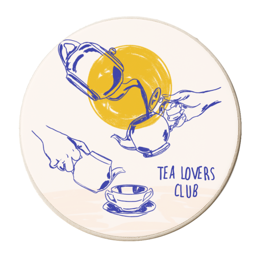 Tea Lovers Club Line Art Illustration - personalised beer coaster by EZbie