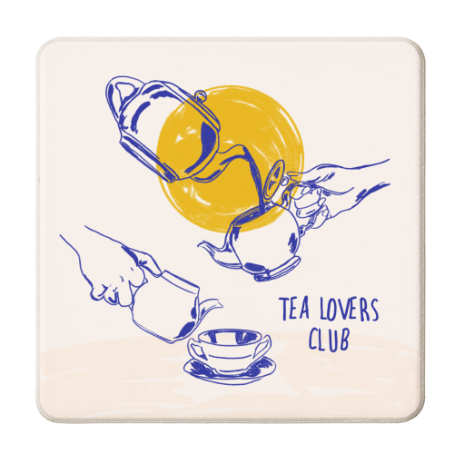 Tea Lovers Club Line Art Illustration - personalised beer coaster by EZbie