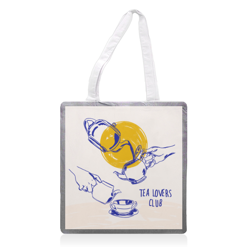 Tea Lovers Club Line Art Illustration - printed canvas tote bag by EZbie