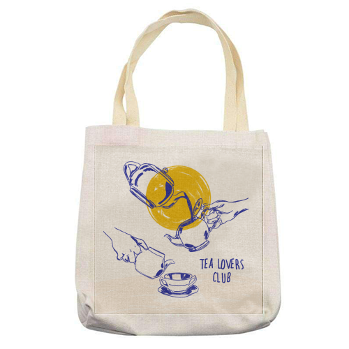 Tea Lovers Club Line Art Illustration - printed canvas tote bag by EZbie