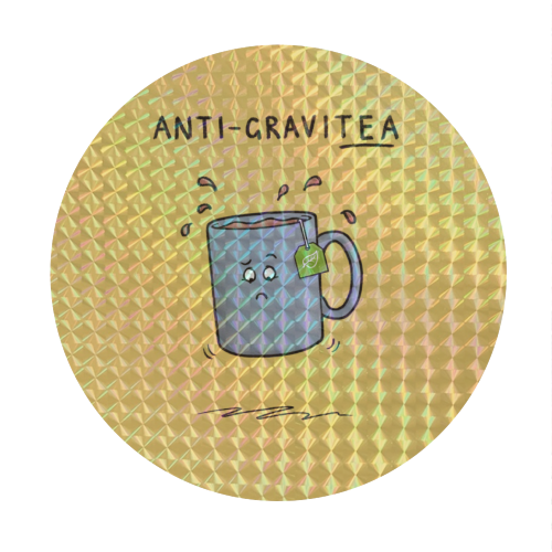 Tea Pun Cartoon - Anti Gravit-tea - Circle Sticker by Carl Batterbee