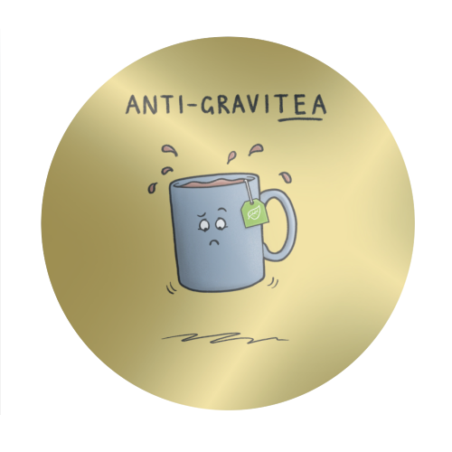 Tea Pun Cartoon - Anti Gravit-tea - Circle Sticker by Carl Batterbee