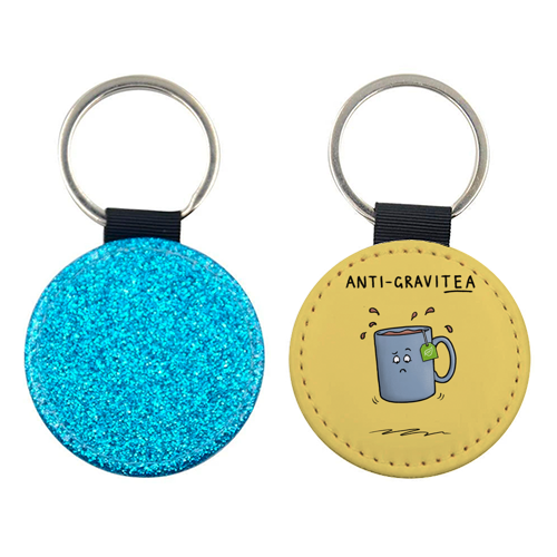 Tea Pun Cartoon - Anti Gravit-tea - keyring by Carl Batterbee