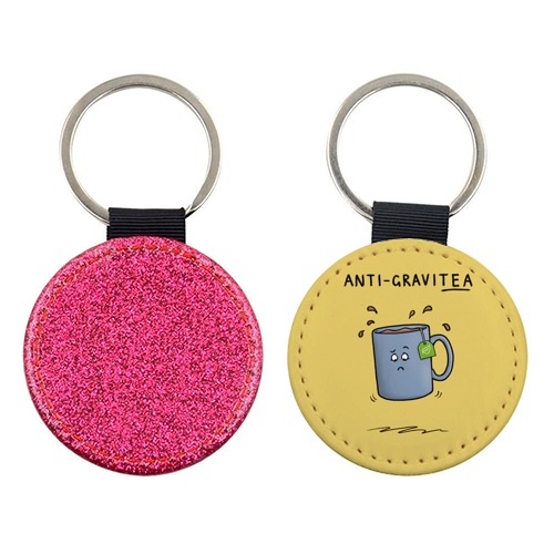 Tea Pun Cartoon - Anti Gravit-tea - keyring by Carl Batterbee