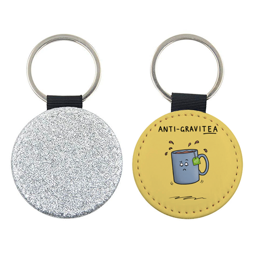Tea Pun Cartoon - Anti Gravit-tea - keyring by Carl Batterbee