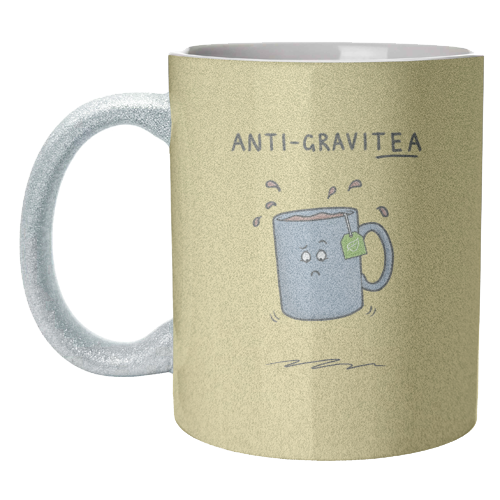Tea Pun Cartoon - Anti Gravit-tea - unique mug by Carl Batterbee