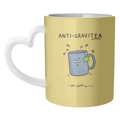 Tea Pun Cartoon - Anti Gravit-tea - unique mug by Carl Batterbee