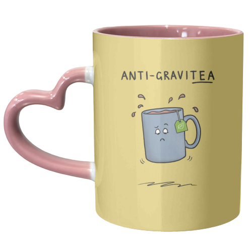 Tea Pun Cartoon - Anti Gravit-tea - unique mug by Carl Batterbee