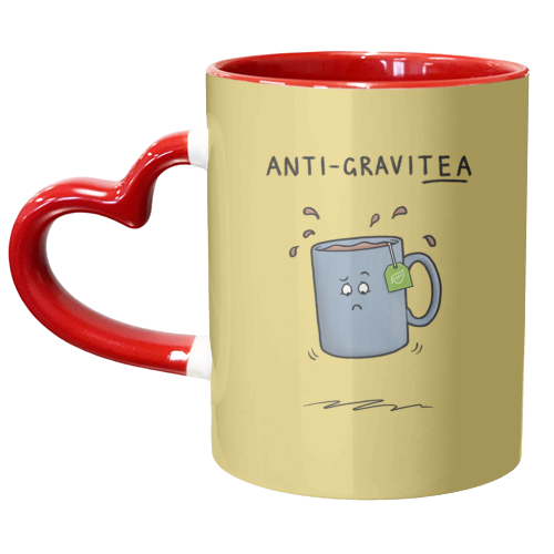 Tea Pun Cartoon - Anti Gravit-tea - unique mug by Carl Batterbee