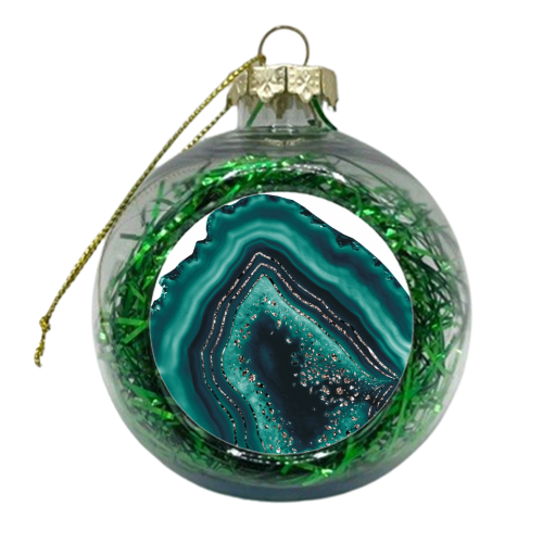 Teal Agate Rose Gold Glitter Glam #1 #gem #decor #art - xmas bauble by Anita Bella Jantz