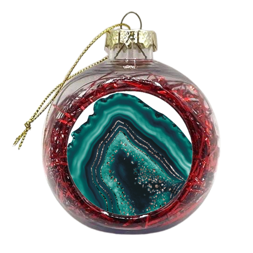 Teal Agate Rose Gold Glitter Glam #1 #gem #decor #art - xmas bauble by Anita Bella Jantz
