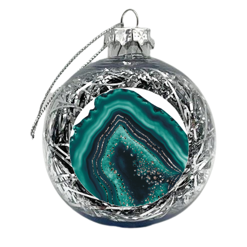 Teal Agate Rose Gold Glitter Glam #1 #gem #decor #art - xmas bauble by Anita Bella Jantz