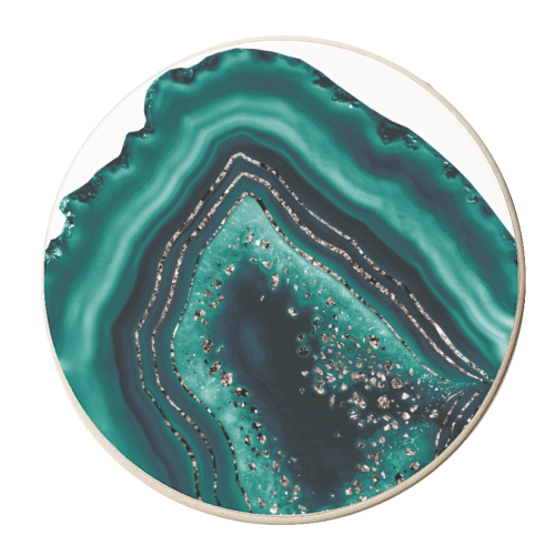Teal Agate Rose Gold Glitter Glam #1 #gem #decor #art - personalised beer coaster by Anita Bella Jantz