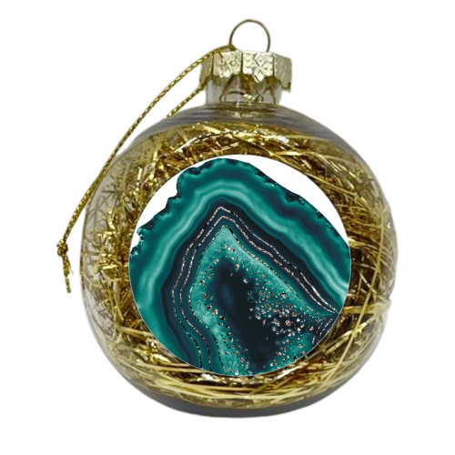 Teal Agate Rose Gold Glitter Glam #1 #gem #decor #art - xmas bauble by Anita Bella Jantz