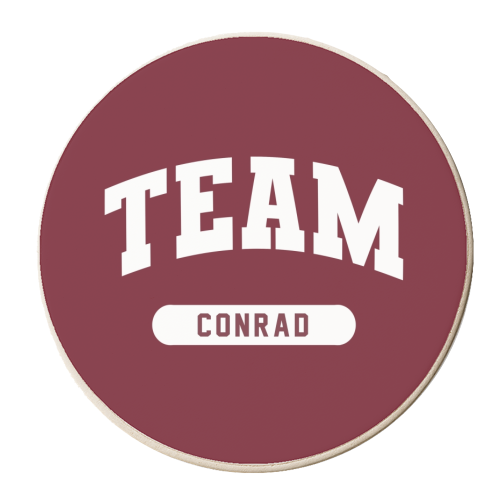 Team Conrad burgundy - personalised beer coaster by The Girl Next Draw