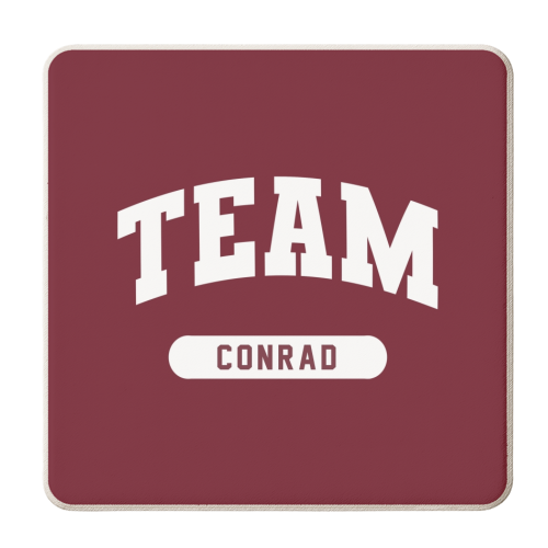 Team Conrad burgundy - personalised beer coaster by The Girl Next Draw