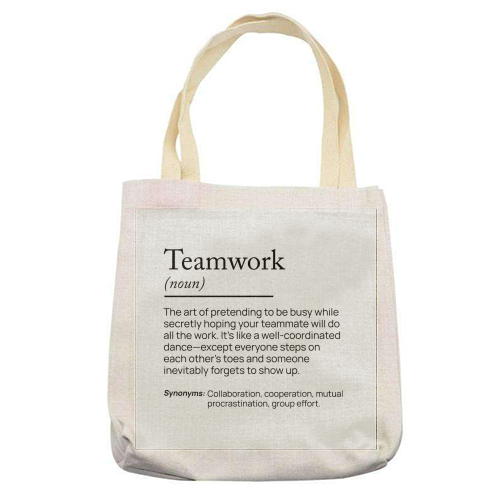 Teamwork Definition Office Decor Company Team - printed canvas tote bag by skattia ilie