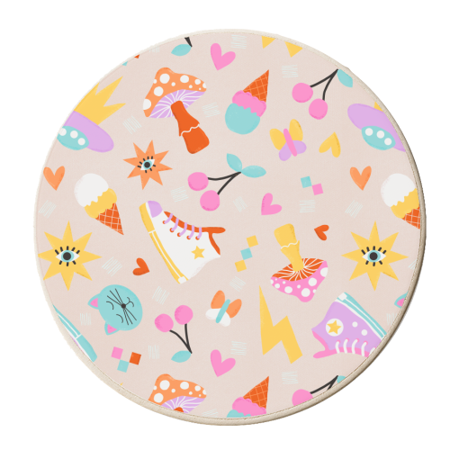 Teens Pastel Nostalgic Doodles - personalised beer coaster by Ania Wieclaw