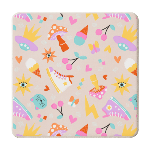 Teens Pastel Nostalgic Doodles - personalised beer coaster by Ania Wieclaw