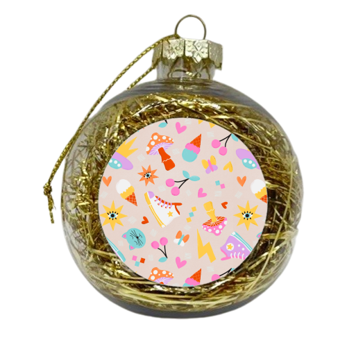 Teens Pastel Nostalgic Doodles - xmas bauble by Ania Wieclaw
