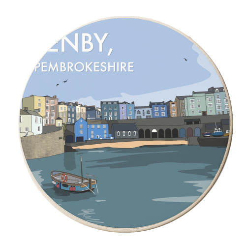 Tenby harbour print - personalised beer coaster by The Girl Next Draw