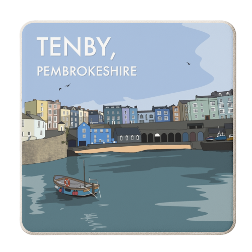 Tenby harbour print - personalised beer coaster by The Girl Next Draw